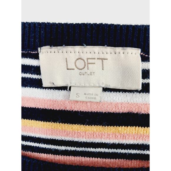 Loft Women's Pink Navy Yellow Stripe Sweater Tee Size Small Short Sleeve - Picture 3 of 4
